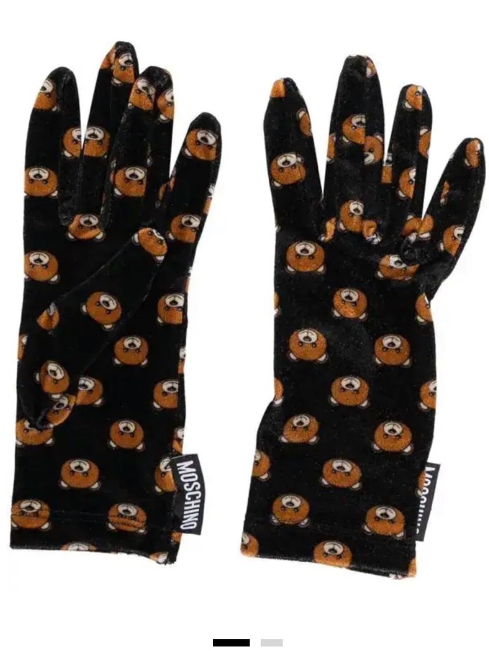 Moschino Black Velvet Teddy Bear Motif Gloves Made In Italy 🇮🇹